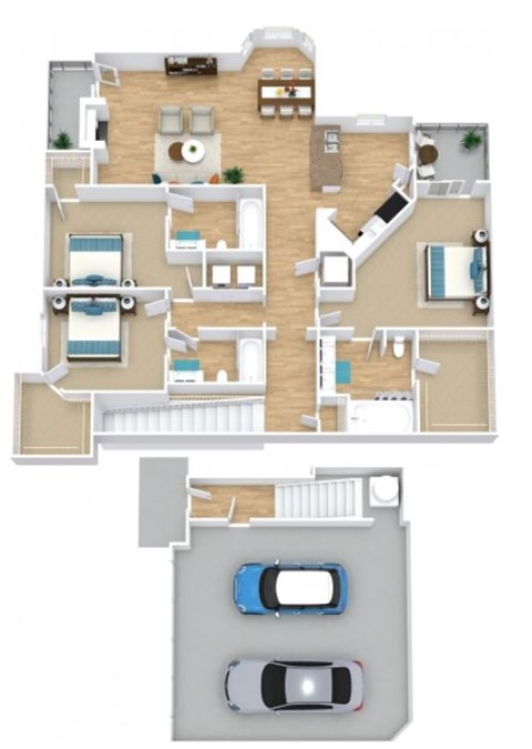 Floor plan for 3 beds, 3 baths, 1702 sqft